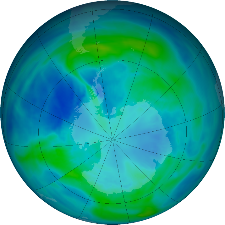 Antarctic ozone map for 09 April 2008